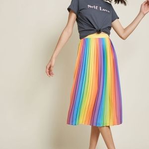 Rainbow Pleated Midi Skirt